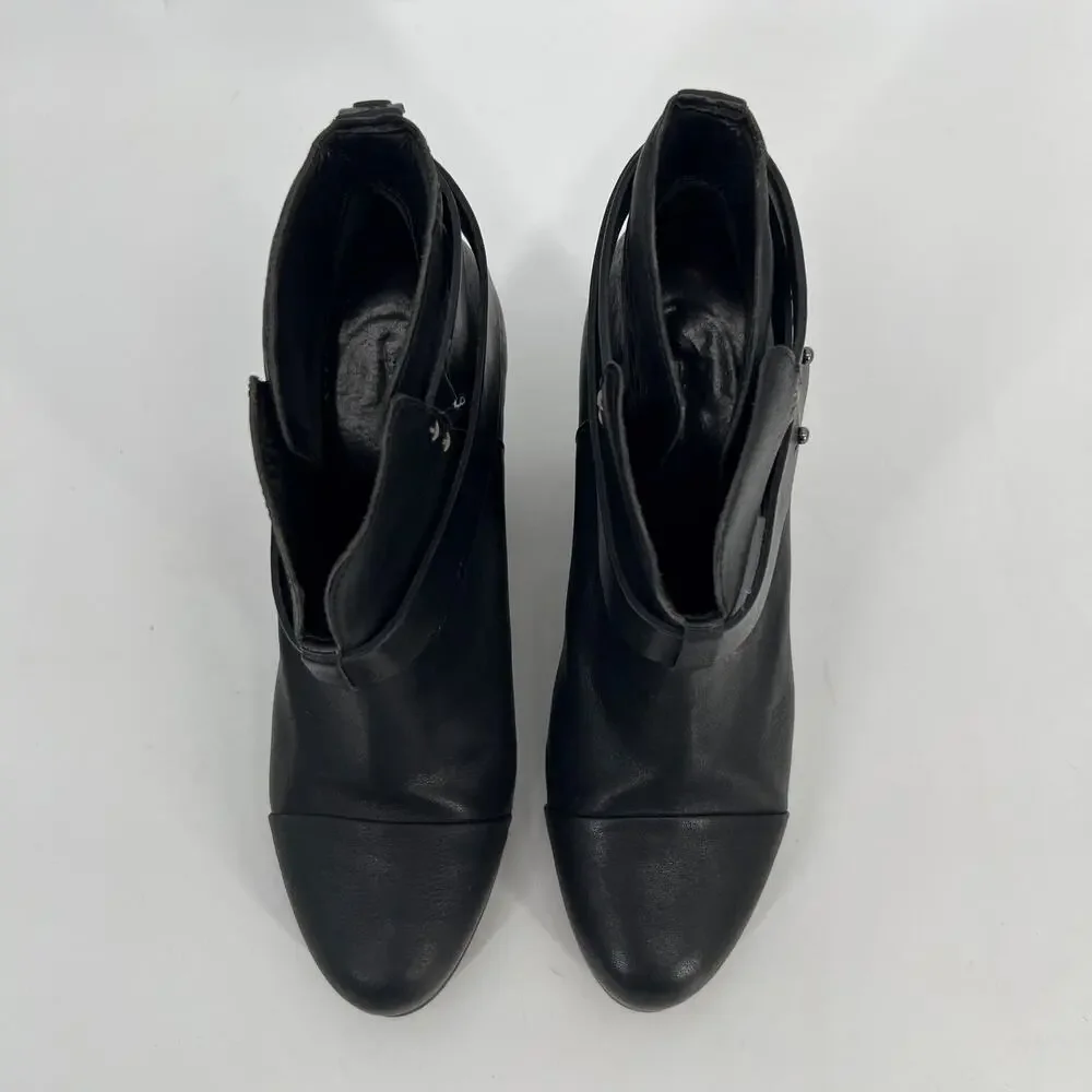 Rag & Bone Harrow Bootie Womens EU 37.5 US 7 Black Leather Belted Ankle Strap